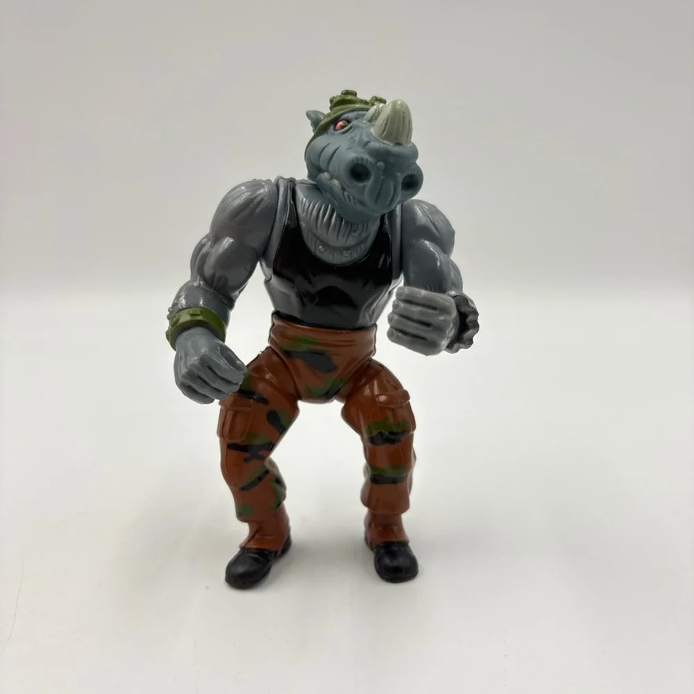 Playmates Rocksteady Action Figure 4.5in Gray Good 1988 Vintage TMNT Camo